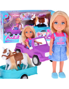 WOOPIE ROYAL Ankiki lėlės su arkliu, automobiliu ir priekaba rinkinys