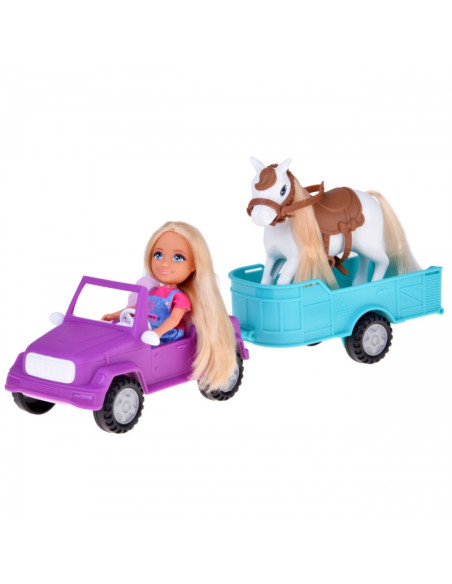 WOOPIE ROYAL Ankiki lėlės su arkliu, automobiliu ir priekaba rinkinys