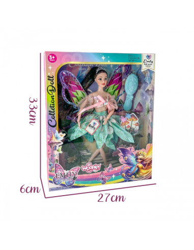 WOOPIE ROYAL Emi Fairy Doll with Colorful Wings and Hairbrush