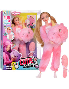 WOOPIE ROYAL Emi lėlė su rožiniu meškiuko kostiumu