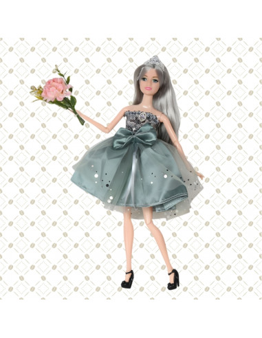 WOOPIE ROYAL Emi Doll in an Elegant Tulle Dress with a Bow and Bouquet
