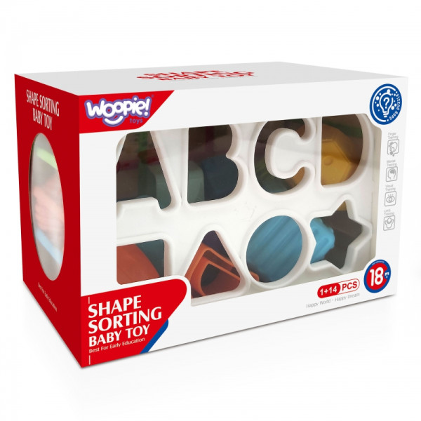 WOOPIE BABY Flexible Sensory Cube Baby Sorter Colorful Shapes Alphabet 15 el.