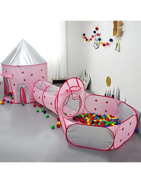 WOOPIE palapinė „Princess Palace XXL“ su tuneliu ir baseinu kamuoliukams