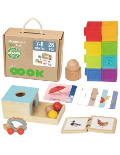 WOOPIE GREEN Box XXL Montessori edukacinė 6 viename sensorinė dėžutė 7-8 mėn. 26 vnt. FSC