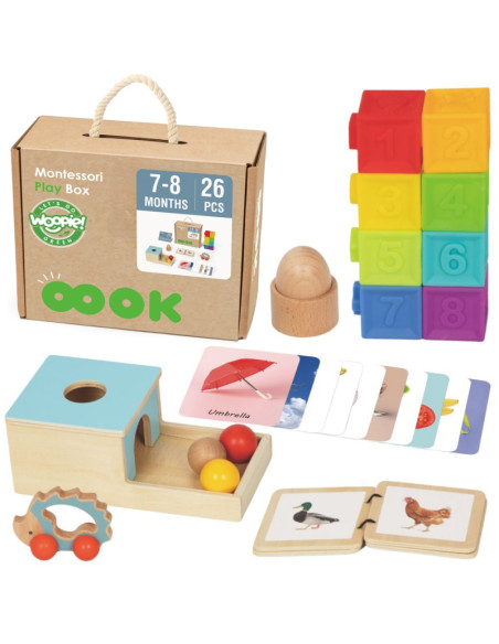 WOOPIE GREEN Box Pudełko XXL Montessori Edukacyjne 6w1 Sensoryczne 7-8 Miesięcy 26el. FSC