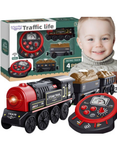 WOOPIE Electric Locomotive Remote Controlled Retro Train Wagons 4 pcs.