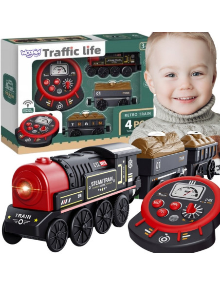 WOOPIE Electric Locomotive Remote Controlled Retro Train Wagons 4 pcs.