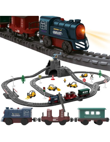 WOOPIE Electric Train Track Retro Train Locomotive + 2 Wagons – 76-piece Set