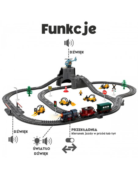 WOOPIE Elektryczna Kolejka Tor Retro Ciuchcia Lokomotywa + 2 Wagony – Zestaw 76 el.