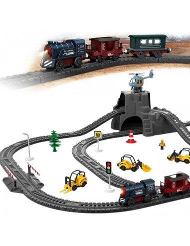 WOOPIE Electric Train Track Retro Train Locomotive + 2 Wagons – 76-piece Set