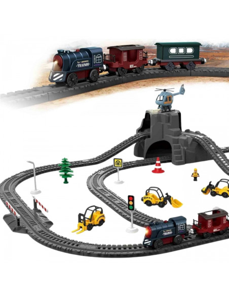 WOOPIE Electric Train Track Retro Train Locomotive + 2 Wagons – 76-piece Set