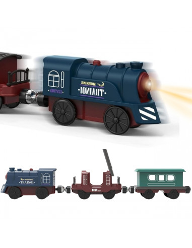 WOOPIE Electric Train Track Retro Train Locomotive + 2 Wagons – 76-piece Set