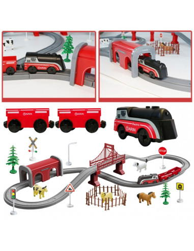 WOOPIE Electric Train Set Locomotive Track Farm Animals 70 pcs.