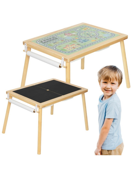 WOOPIE GREEN Деревянный игровой стол 4-в-1, доска для рисования, контейнеры, карта города, бумага для рисования