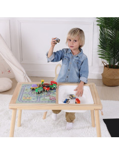 WOOPIE GREEN medinis 4 viename veiklos stalas, kreidinė lenta, konteineriai, miesto žemėlapis, piešimo popierius 2