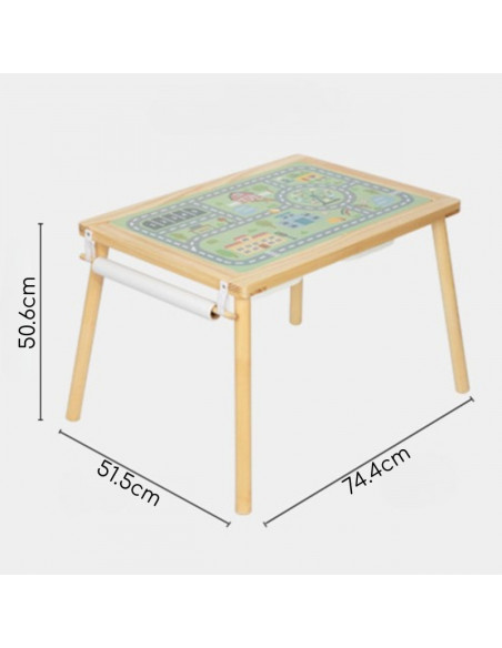 WOOPIE GREEN Drewniany Stolik Aktywności 4w1 Tablica Kredowa Pojemniki Mapa Miasta Papier Rysunkowy