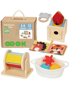 WOOPIE GREEN Box Pudełko XXL Montessori Edukacyjne 6w1 Sensoryczne 5-6 Miesięcy 13el. FSC
