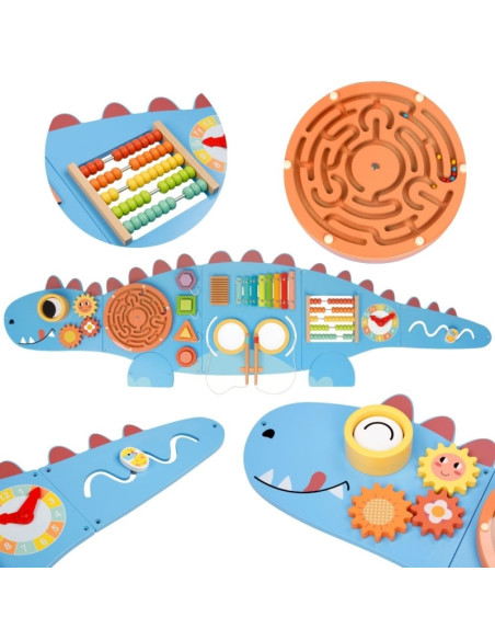 WOOPIE GREEN Drewniana Ścienna Tablica Manipulacyjna Dinozaur Montessori FSC