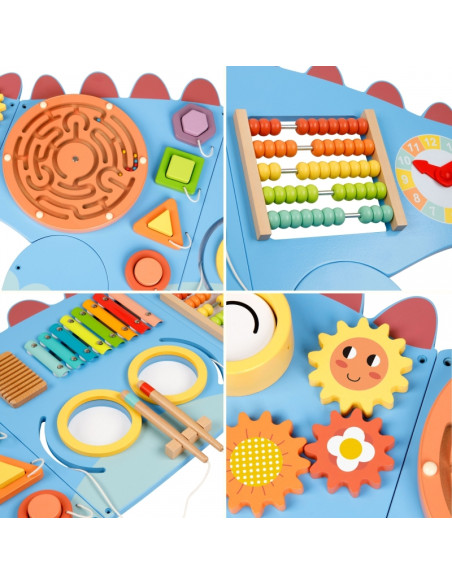 WOOPIE GREEN Drewniana Ścienna Tablica Manipulacyjna Dinozaur Montessori FSC