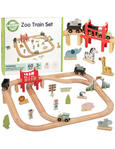 WOOPIE GREEN medinis zoologijos sodo traukinukas su priedais