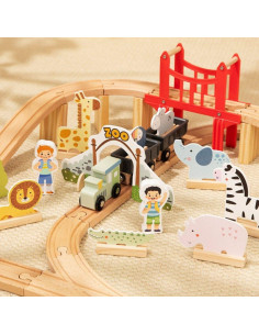 WOOPIE GREEN Wooden Zoo Train Set XL Magnetic Train Track 60 pcs FSC 2