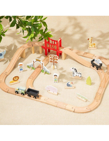 WOOPIE GREEN Wooden Zoo Train Set XL Magnetic Train Track 60 pcs FSC