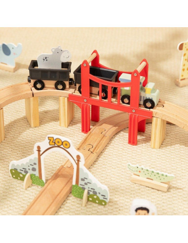WOOPIE GREEN Wooden Zoo Train Set XL Magnetic Train Track 60 pcs FSC