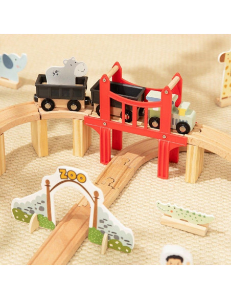WOOPIE GREEN Wooden Zoo Train Set XL Magnetic Train Track 60 pcs FSC