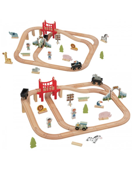 WOOPIE GREEN Wooden Zoo Train Set XL Magnetic Train Track 60 pcs FSC