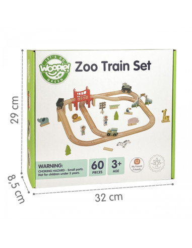 WOOPIE GREEN Wooden Zoo Train Set XL Magnetic Train Track 60 pcs FSC