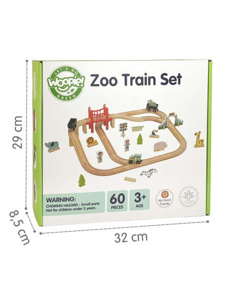 WOOPIE GREEN Wooden Zoo Train Set XL Magnetic Train Track 60 pcs FSC