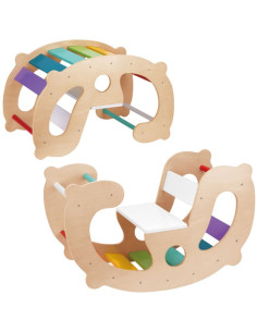 WOOPIE GREEN medinė vaivorykštės spalvų supynė - tiltelis, 2 viename Montessori FSC