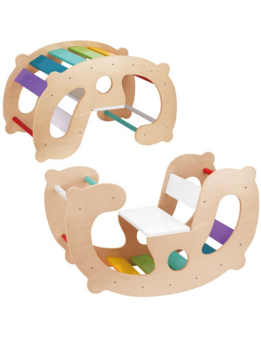 WOOPIE GREEN Wooden Rainbow Rocker and Bridge 2-in-1 Montessori FSC