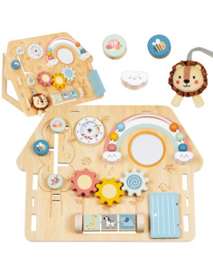 TOOKY TOY Duża Drewniana Tablica Manipulacyjna Domek - Centrum Aktywności