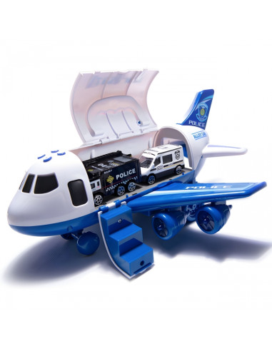 WOOPIE Foldable Police Plane Transporter with 3 Police Cars XL Set Road Signs