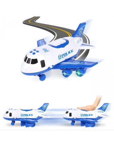 WOOPIE Foldable Police Plane Transporter with 3 Police Cars XL Set Road Signs