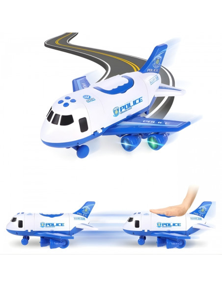 WOOPIE Foldable Police Plane Transporter with 3 Police Cars XL Set Road Signs