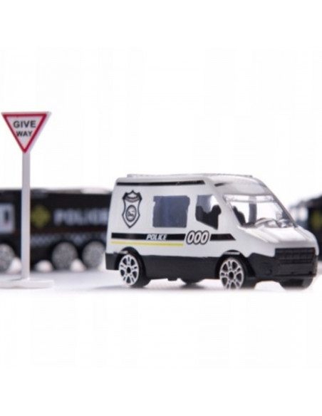 WOOPIE Foldable Police Plane Transporter with 3 Police Cars XL Set Road Signs