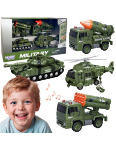 WOOPIE karinių transporto priemonių rinkinys su paleidimo įrenginiu, tankas-sraigtasparnis, 4 dalys, mastelis 1:20