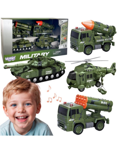 WOOPIE Military Vehicle Set with Launcher Tank Helicopter 4 pcs Scale 1:20