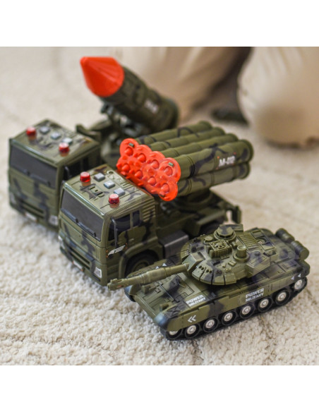 WOOPIE Military Vehicle Set with Launcher Tank Helicopter 4 pcs Scale 1:20