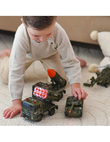 WOOPIE Military Vehicle Set with Launcher Tank Helicopter 4 pcs Scale 1:20