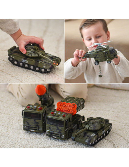 WOOPIE Military Vehicle Set with Launcher Tank Helicopter 4 pcs Scale 1:20