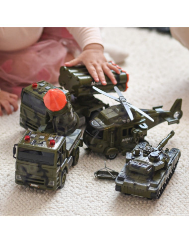 WOOPIE Military Vehicle Set with Launcher Tank Helicopter 4 pcs Scale 1:20