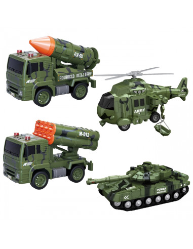 WOOPIE Military Vehicle Set with Launcher Tank Helicopter 4 pcs Scale 1:20