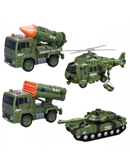WOOPIE Military Vehicle Set with Launcher Tank Helicopter 4 pcs Scale 1:20