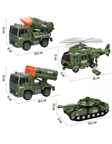 WOOPIE Military Vehicle Set with Launcher Tank Helicopter 4 pcs Scale 1:20