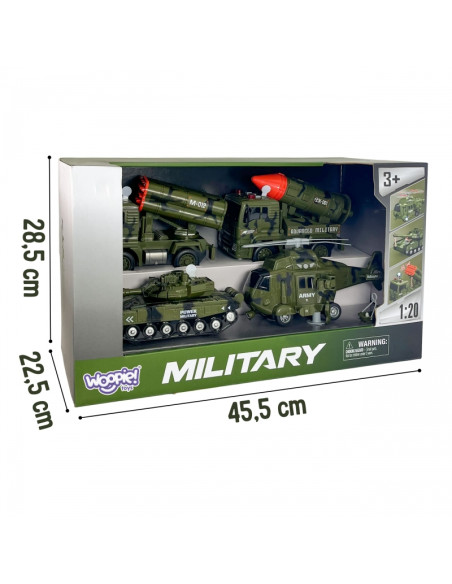 WOOPIE Military Vehicle Set with Launcher Tank Helicopter 4 pcs Scale 1:20