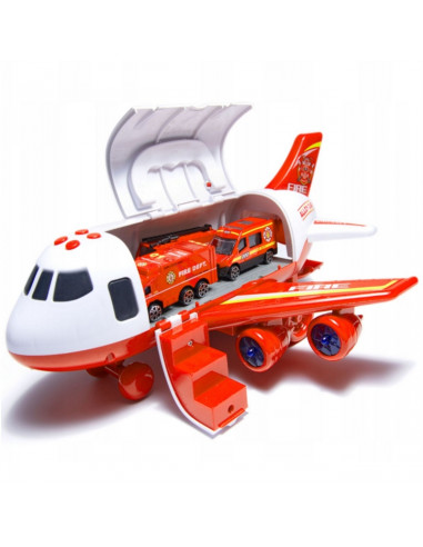 WOOPIE Foldable Plane Fire Department Transporter with 3 Fire Trucks XL Set Road Signs