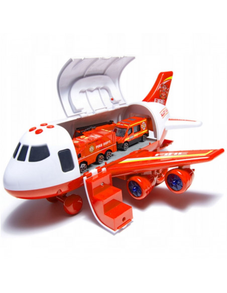 WOOPIE Foldable Plane Fire Department Transporter with 3 Fire Trucks XL Set Road Signs